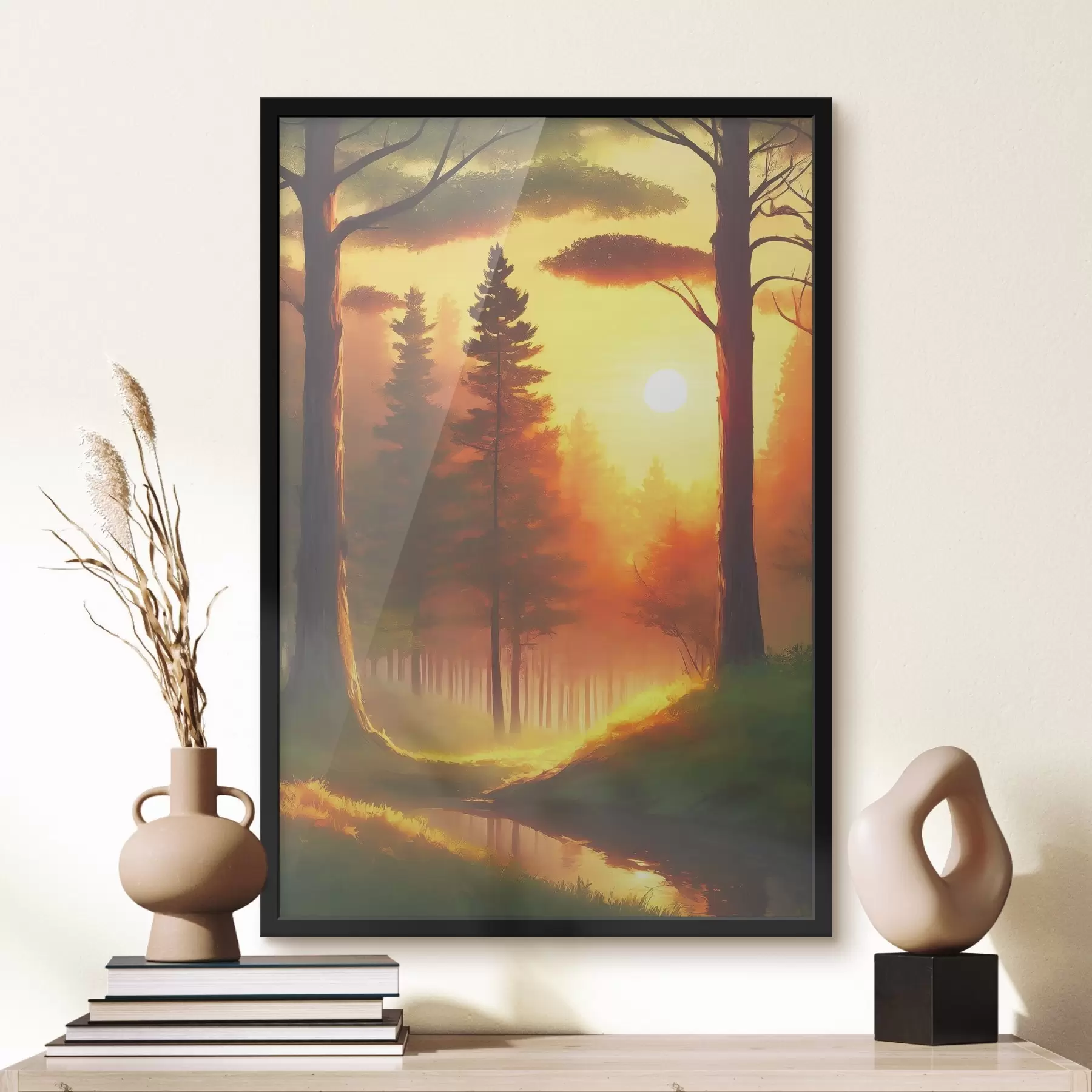 Papier peint Coucher de soleil serein dans une forêt tranquille f37998