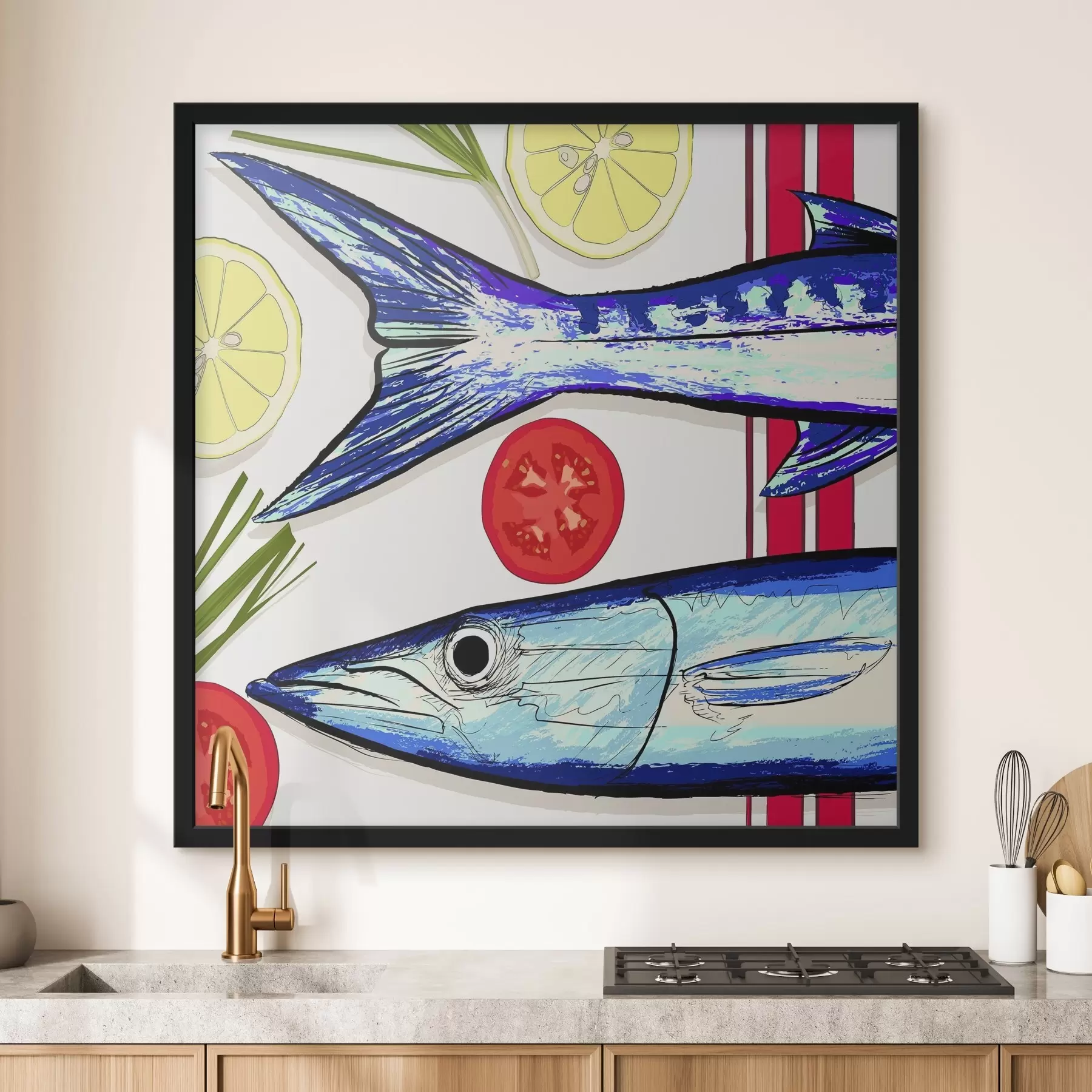 Papier peint Poisson frais avec garnitures vibrantes f38037