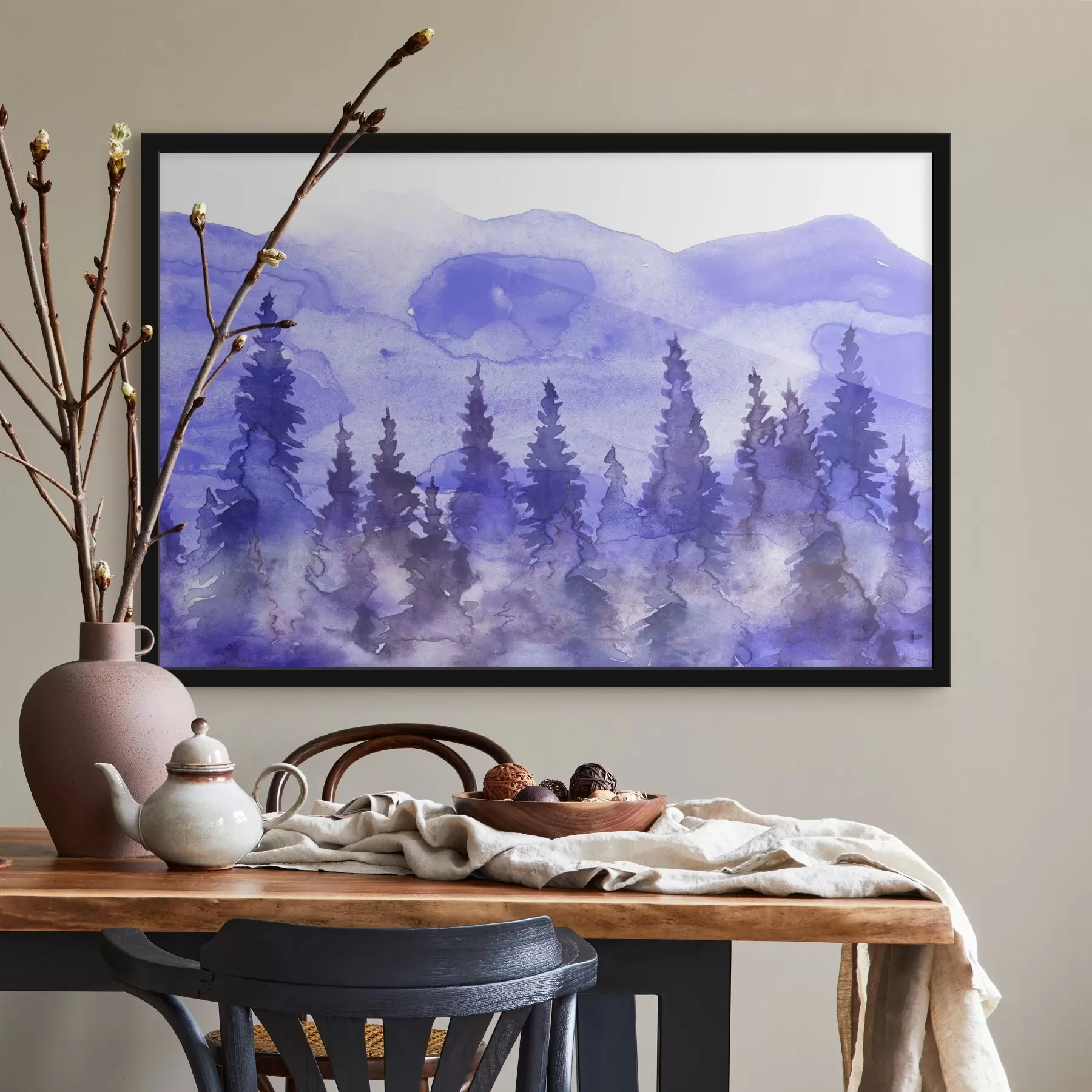 Papier peint Forêt mystique dans les tons bleus f38047