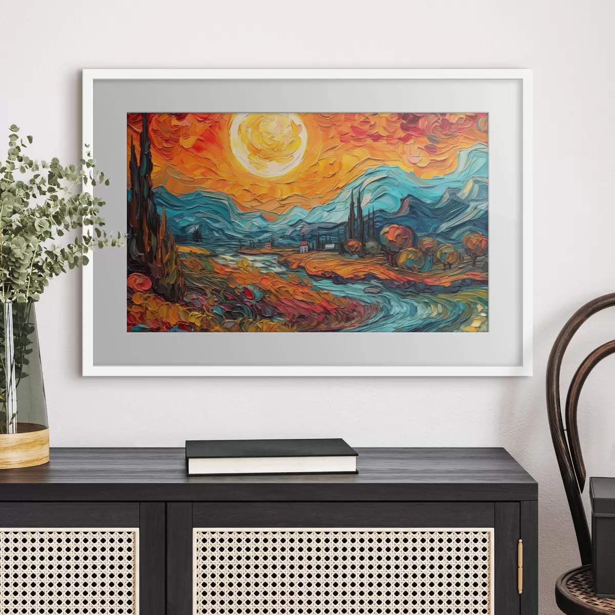 Poster Coucher de soleil éclatant sur un paysage serein f38057