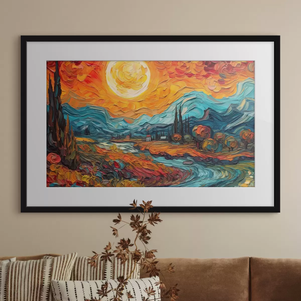 Poster Coucher de soleil éclatant sur un paysage serein f38057