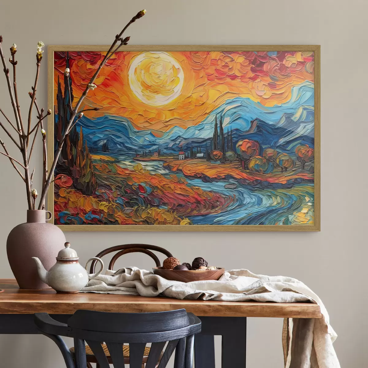 Poster Coucher de soleil éclatant sur un paysage serein f38057