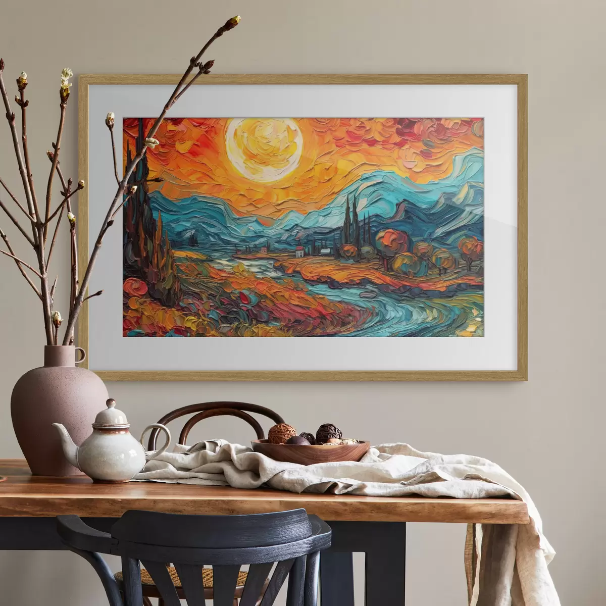 Poster Coucher de soleil éclatant sur un paysage serein f38057