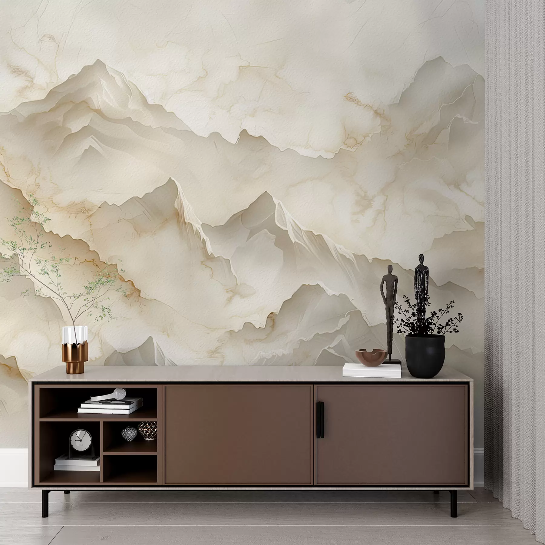 Papier peint Paysage montagneux avec des roches abondantes dans le style onyx doux w01279