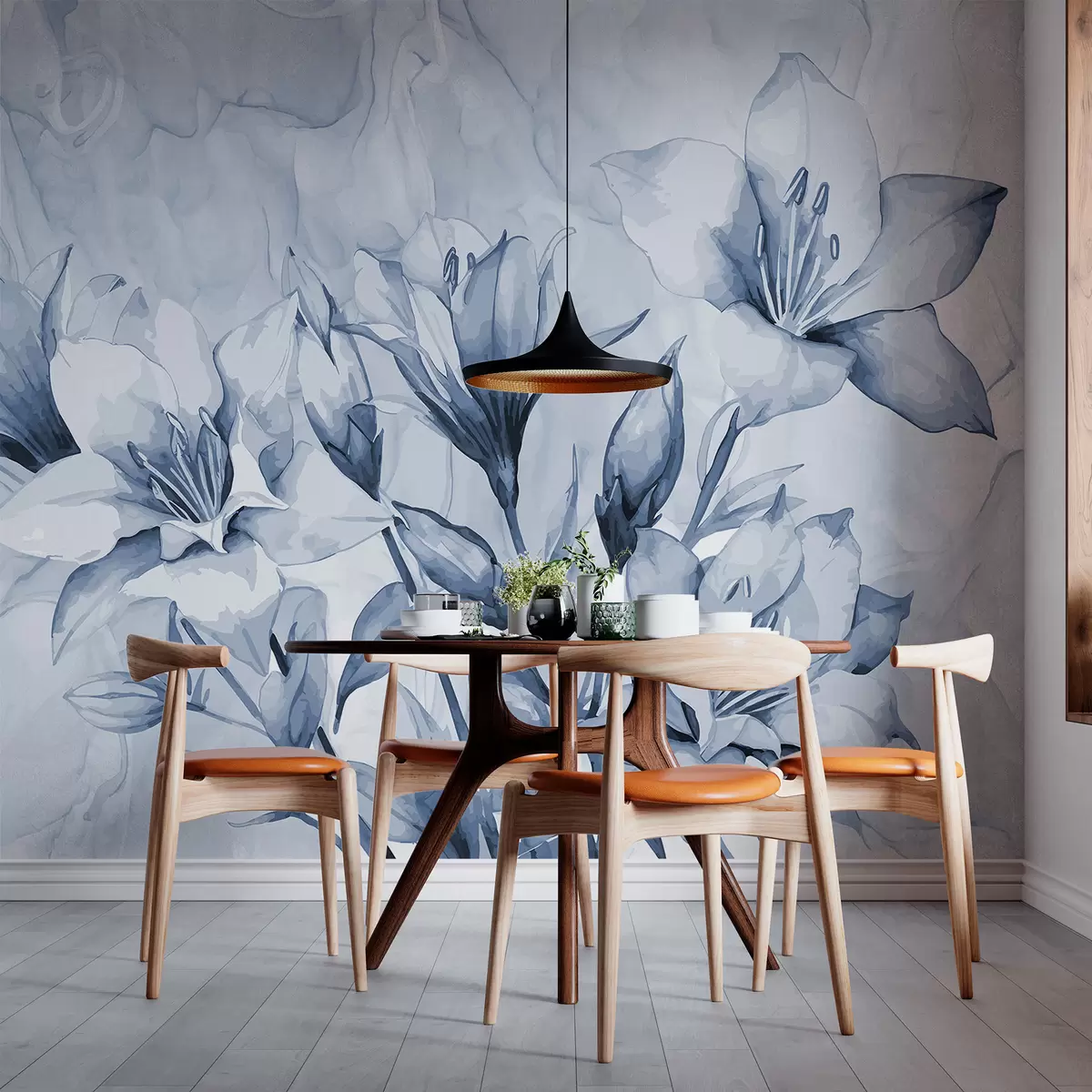 Papier peint Fleurs bleues sur fond bleu w07897