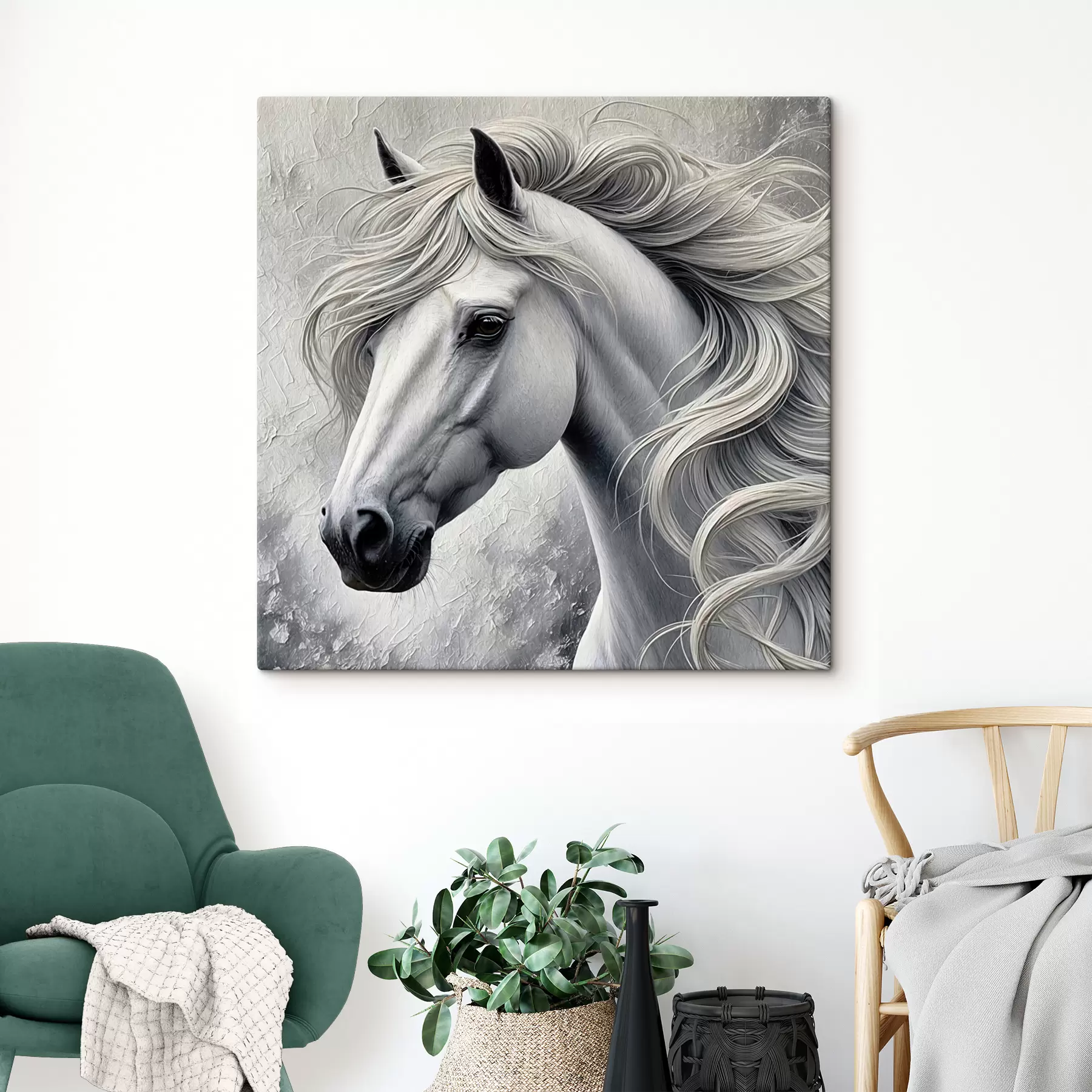 Tableau Portrait d'un cheval blanc s39489