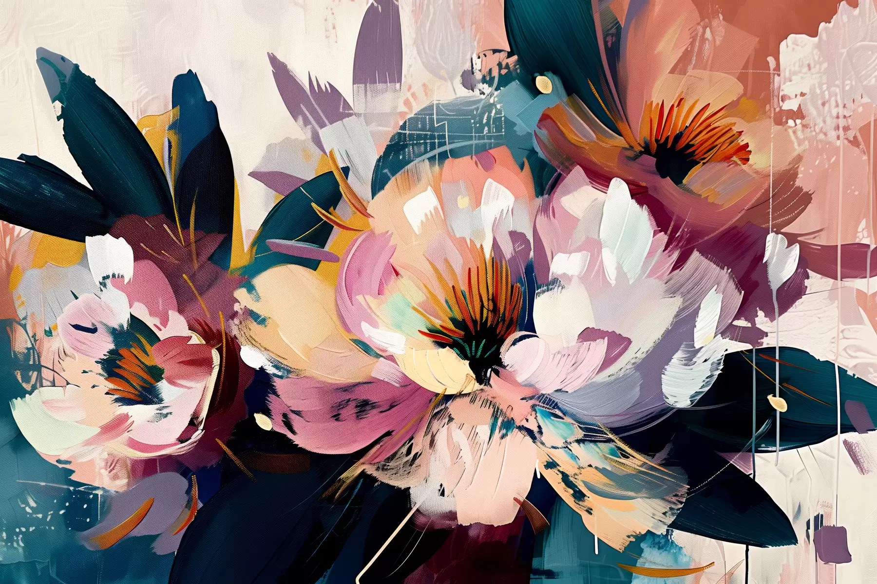 Papier peint Les grandes fleurs sont peintes à l'huile w07940