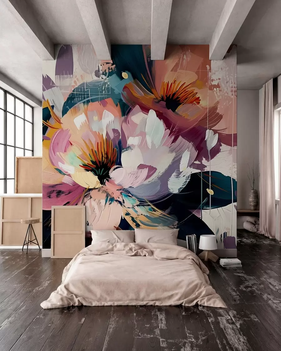 Papier peint Les grandes fleurs sont peintes à l'huile w07940