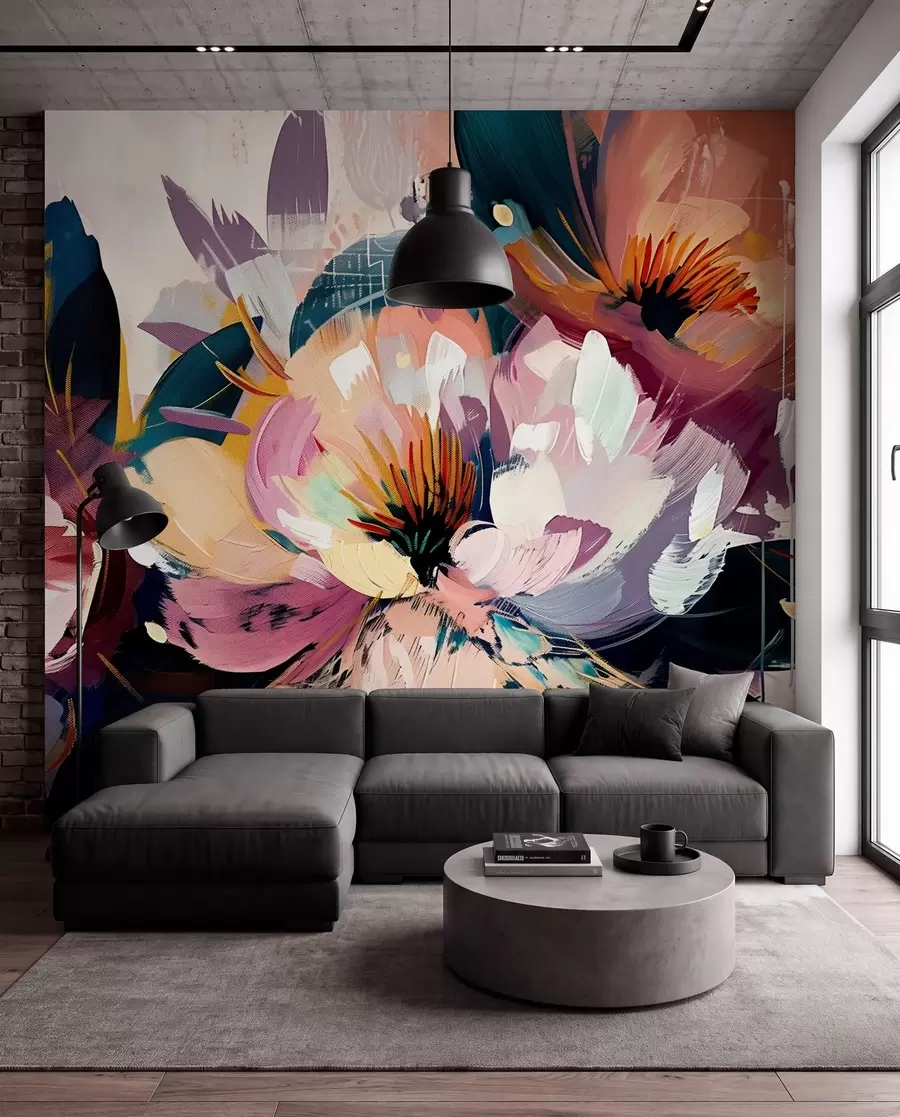 Papier peint Les grandes fleurs sont peintes à l'huile w07940