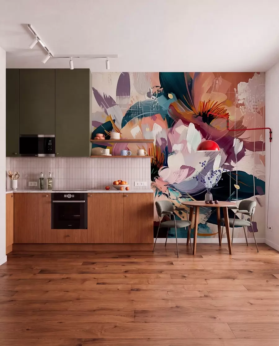 Papier peint Les grandes fleurs sont peintes à l'huile w07940