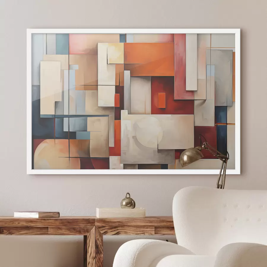 Papier peint Abstraction dans le style cubisme, peinture à l'huile, couleurs rouge, bleu, blanc f39571