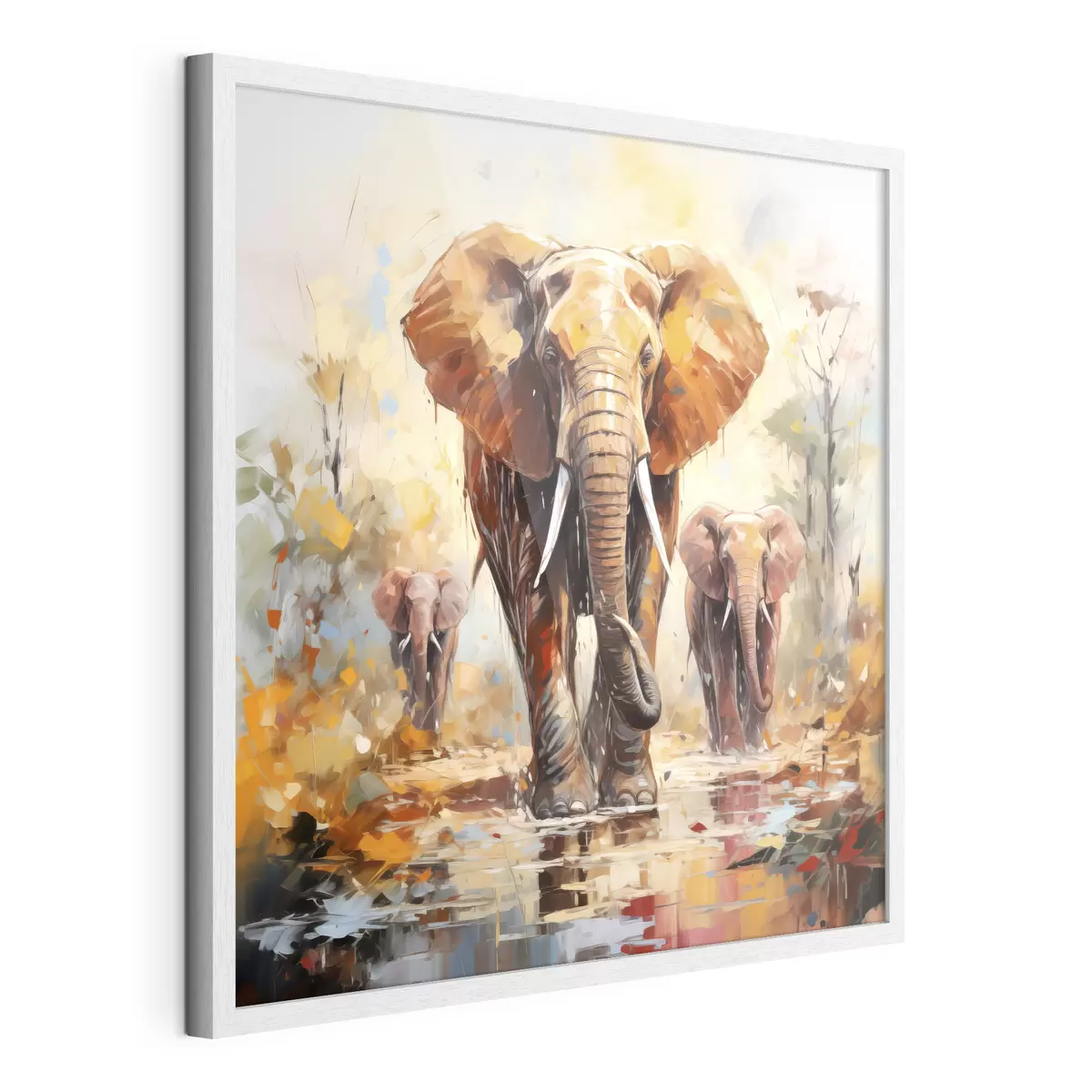 Poster Troupeau d'éléphants dans la savane, peinture à l'huile, art abstrait f39573