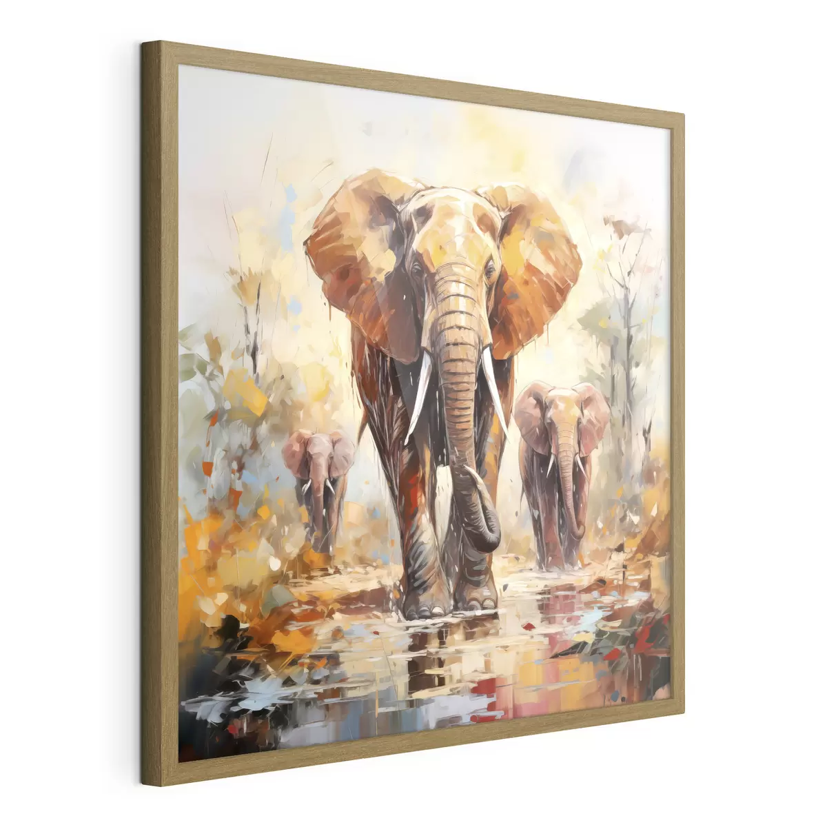 Poster Troupeau d'éléphants dans la savane, peinture à l'huile, art abstrait f39573