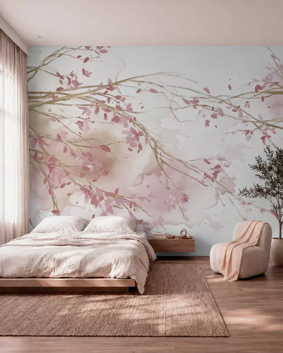 Papier peint Fines branches roses w07919v1