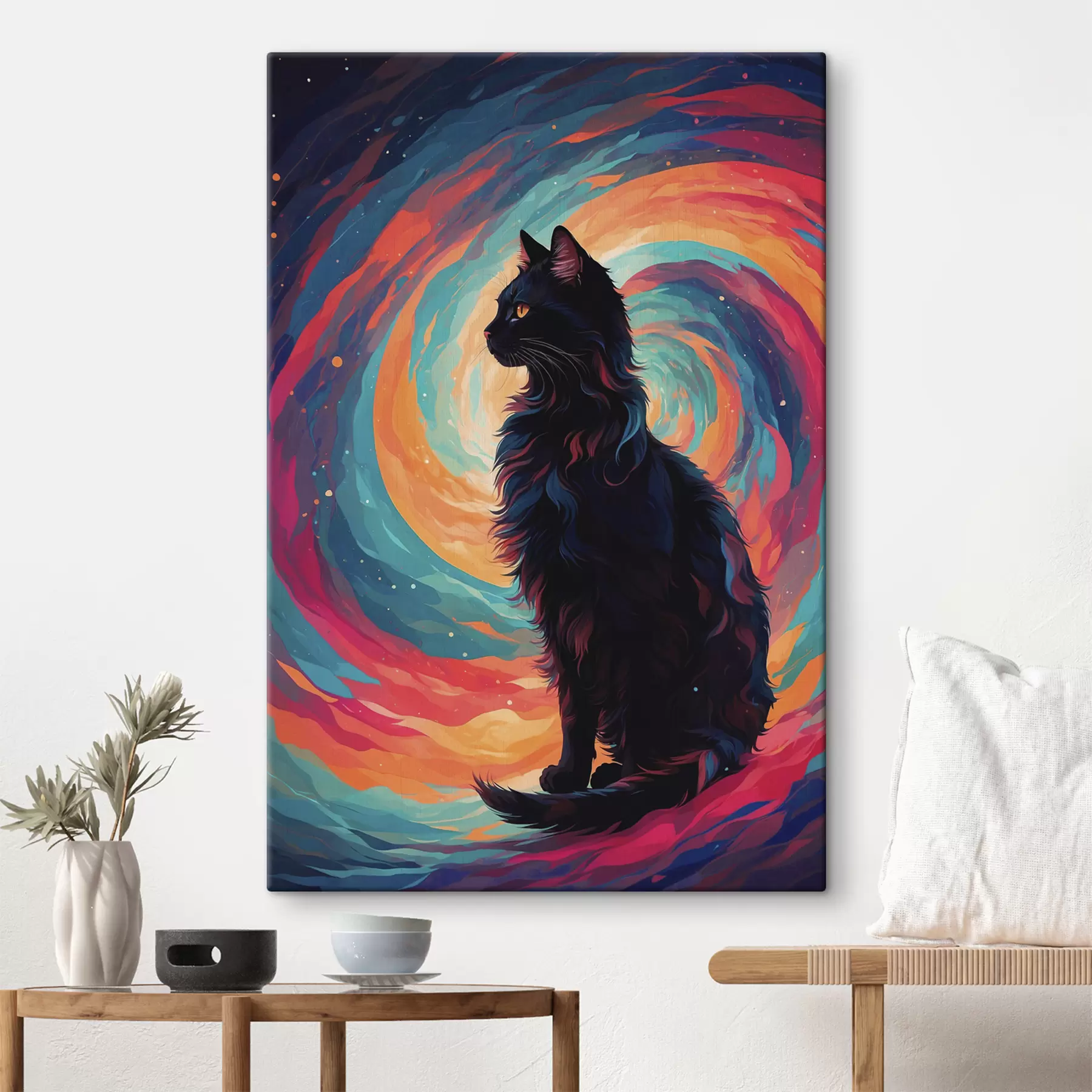 Papier peint Chat noir sur fond d'espace s39370