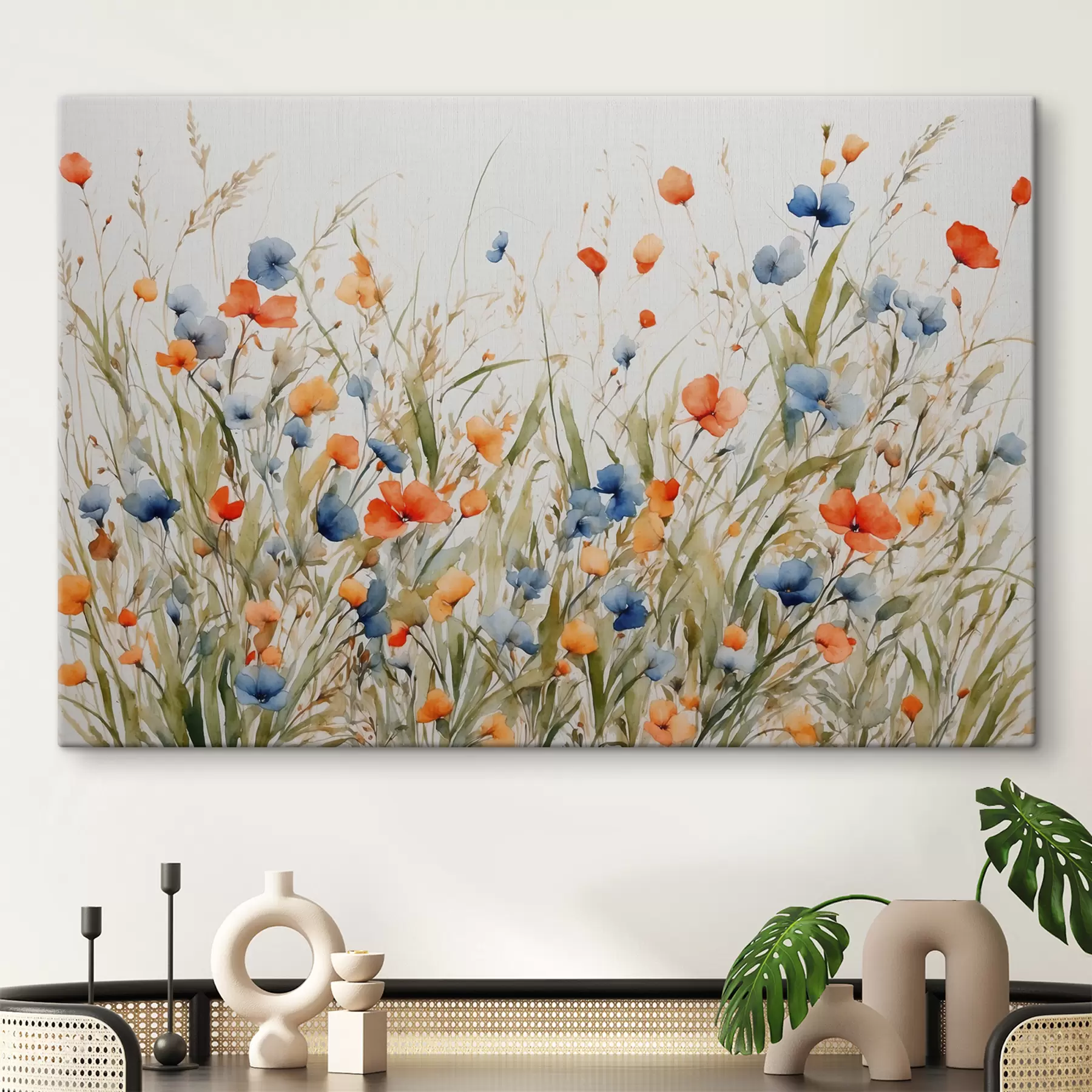 Papier peint Fleurs et feuilles sur fond blanc s39378