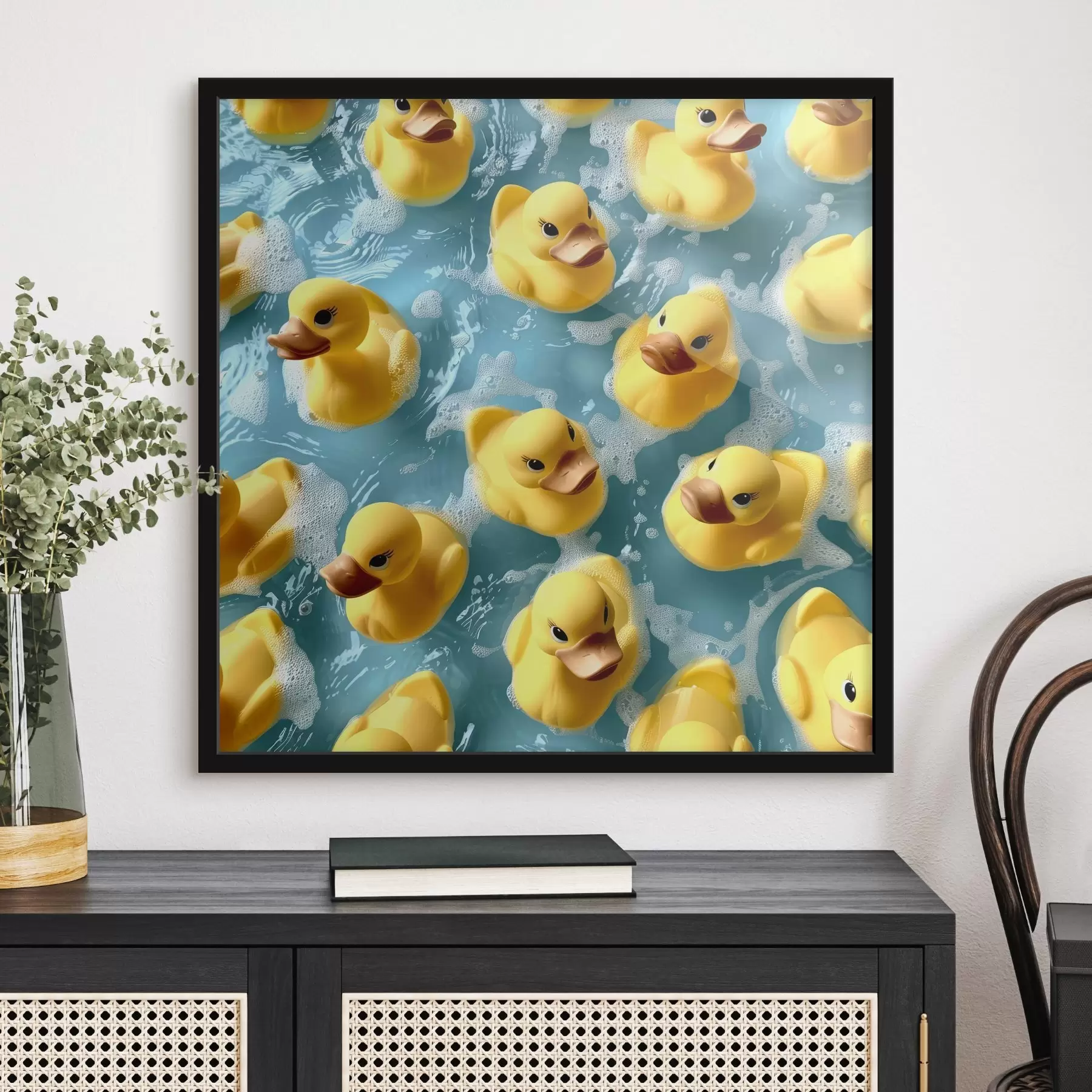 Papier peint Canards en caoutchouc réalistes flottant dans l'eau f39469