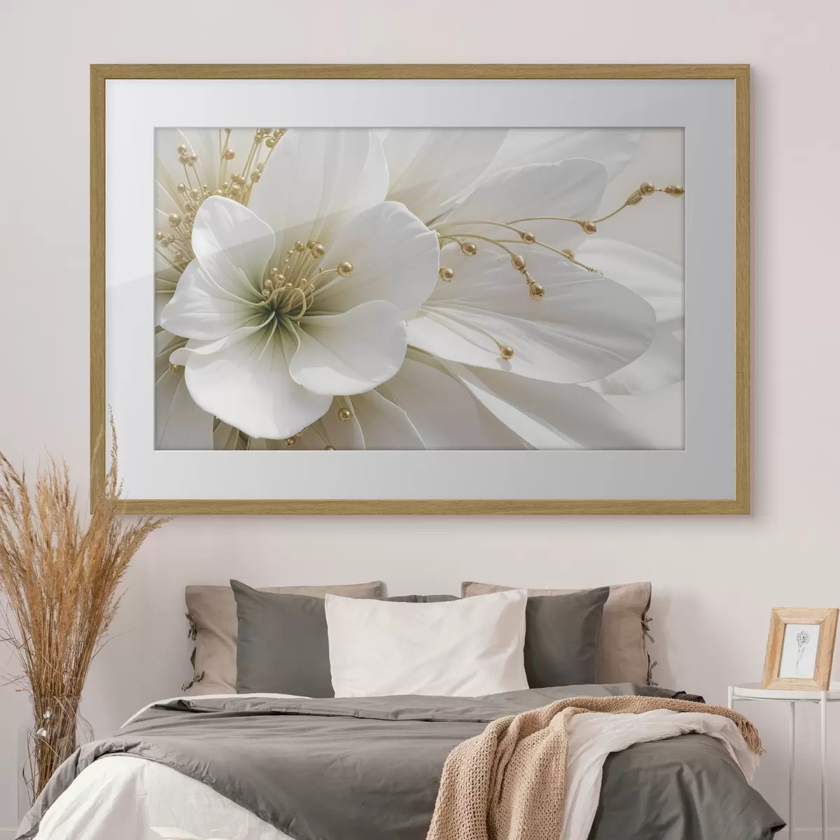 Poster Un gros plan d'une grande fleur blanche aux pétales délicats f39507