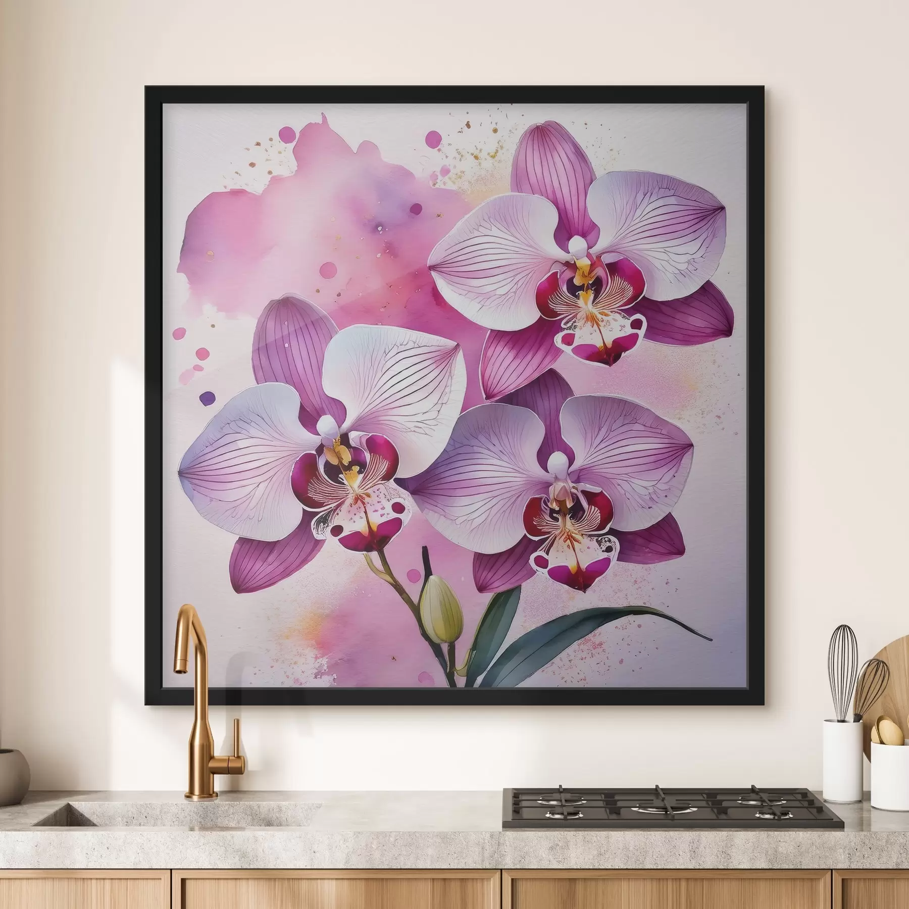 Papier peint orchidées roses à l'aquarelle f39622