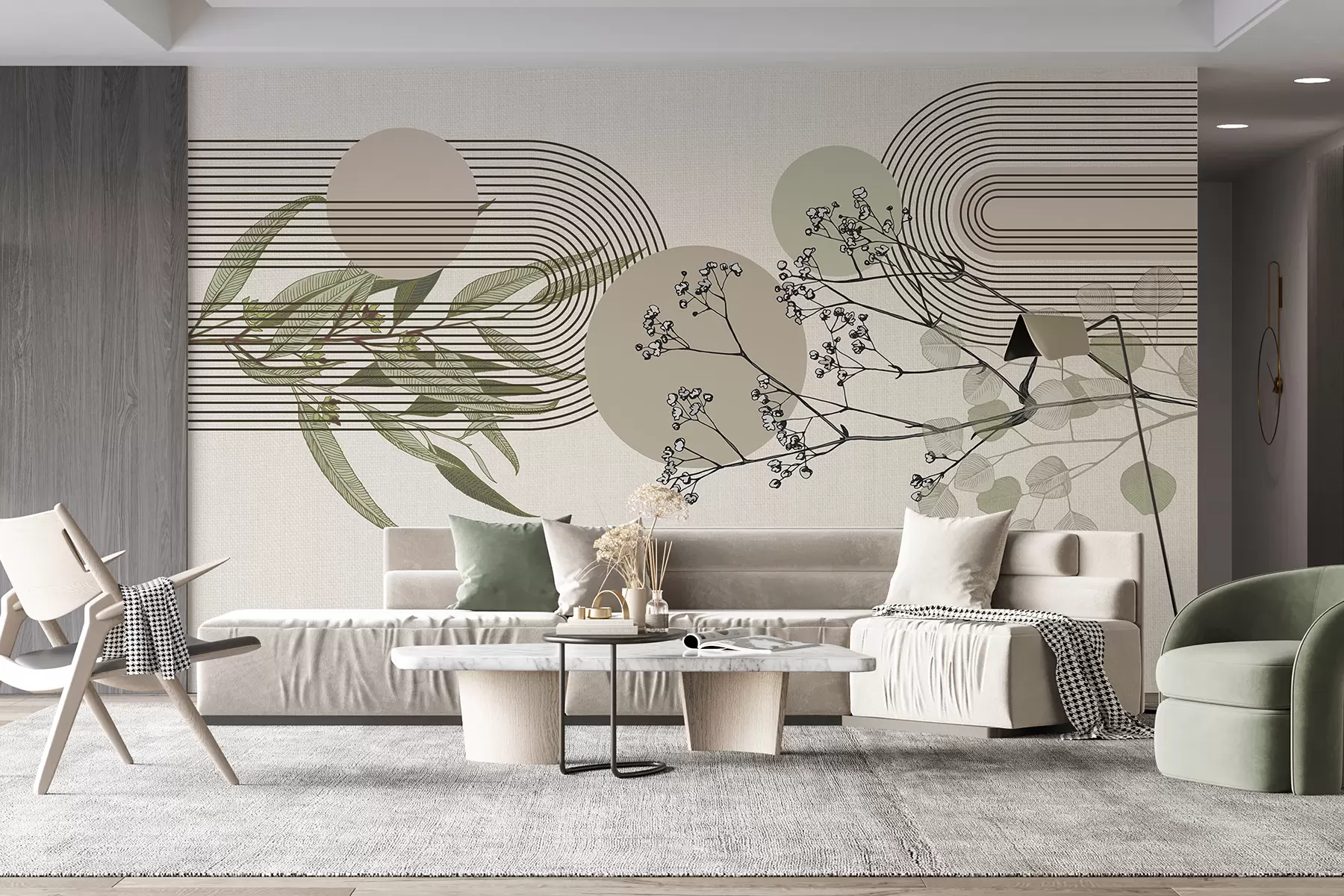 Papier peint Une abstraction minimaliste avec des formes organiques, des branches d'arbres stylisées ou des plantes aux délicats détails floraux w07979