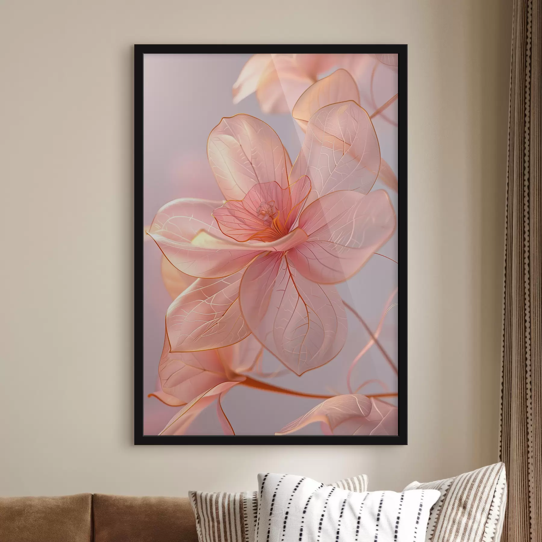 Tableau Fleurs rose tendre aux lignes douces : minimalisme et détails délicats f39632