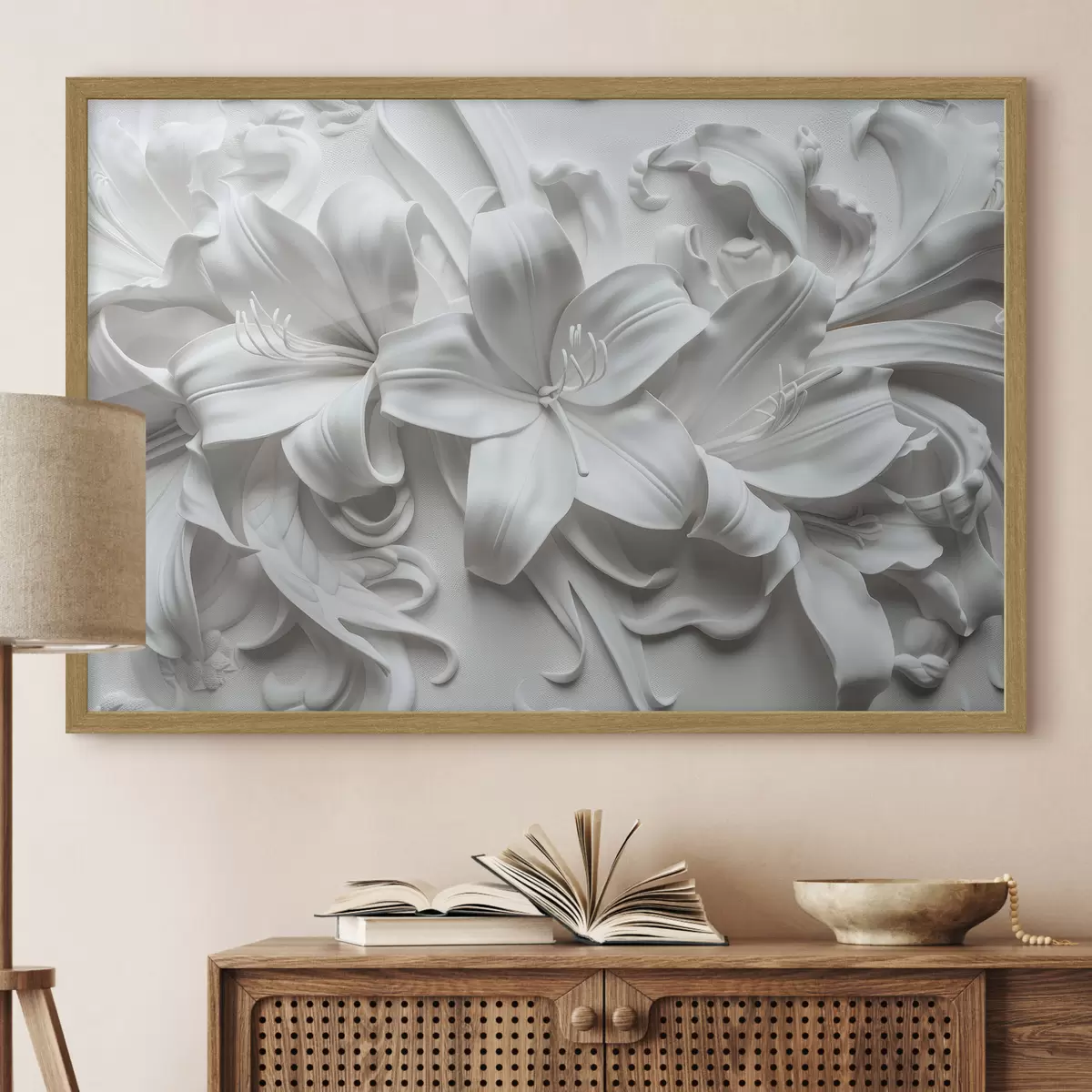 Poster Relief 3D blanc de lys sculptés f39654