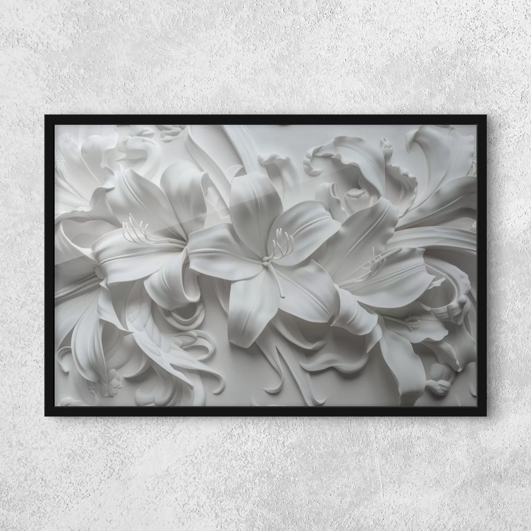 Papier peint Relief 3D blanc de lys sculptés f39654