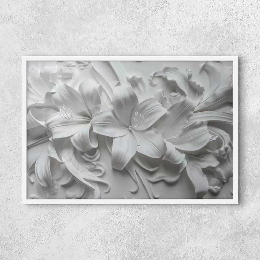Papier peint Relief 3D blanc de lys sculptés f39654