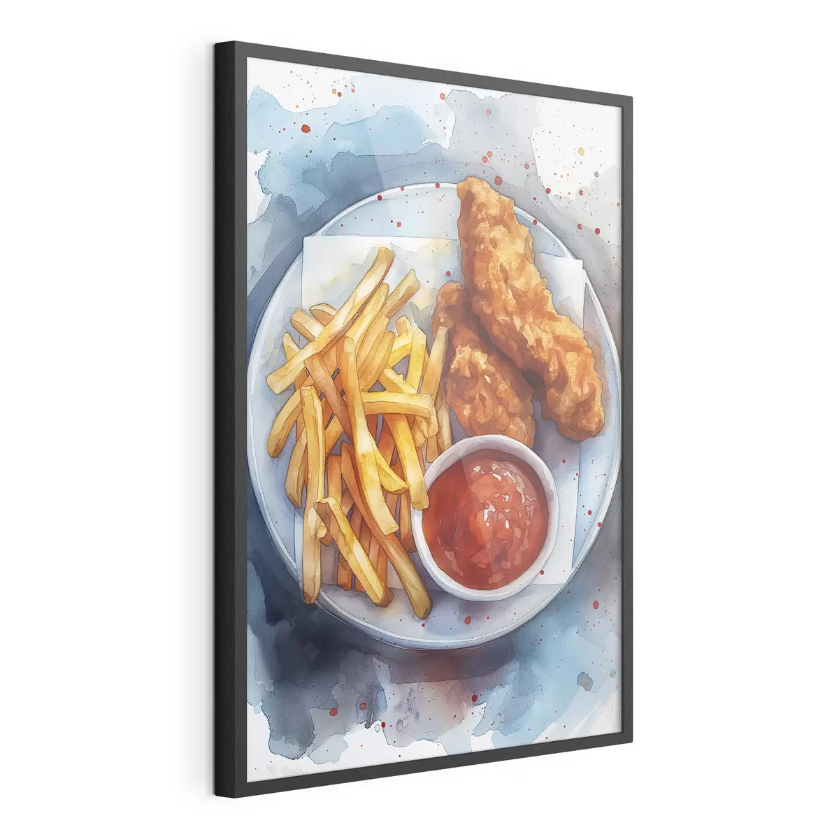 Poster Cuisine de rue à l'aquarelle, frites au poulet rôti, délicieuse f39709