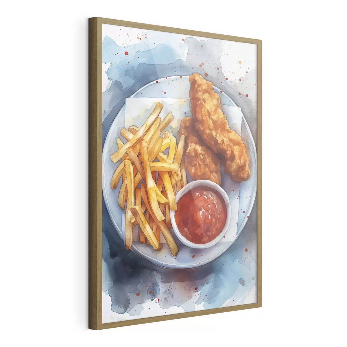 Poster Cuisine de rue à l'aquarelle, frites au poulet rôti, délicieuse f39709