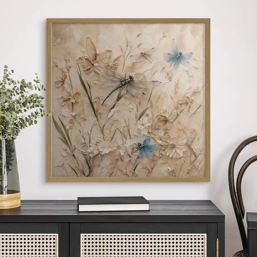Papier peint Libellules sur fond beige abstrait f39600