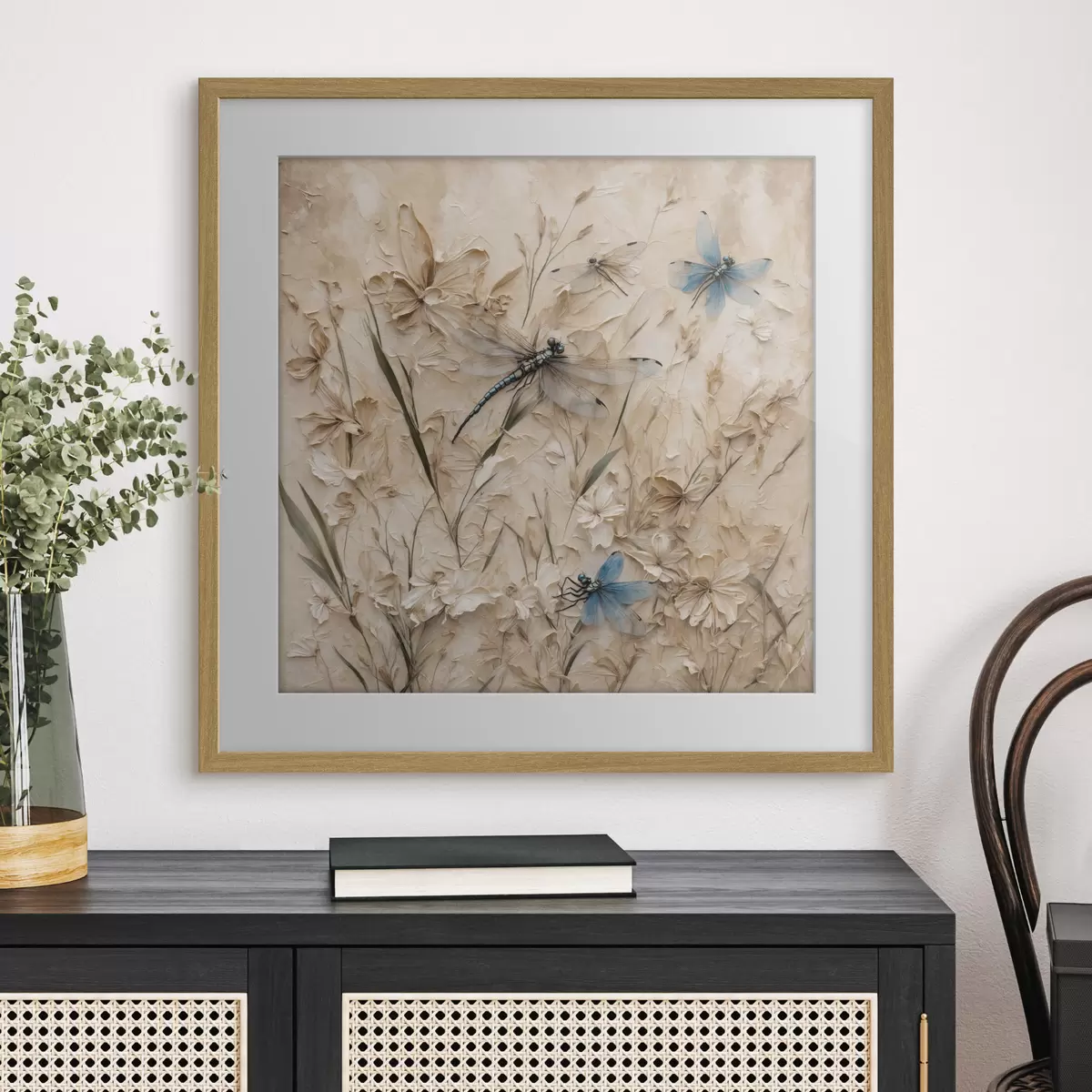 Poster Libellules sur fond beige abstrait f39600