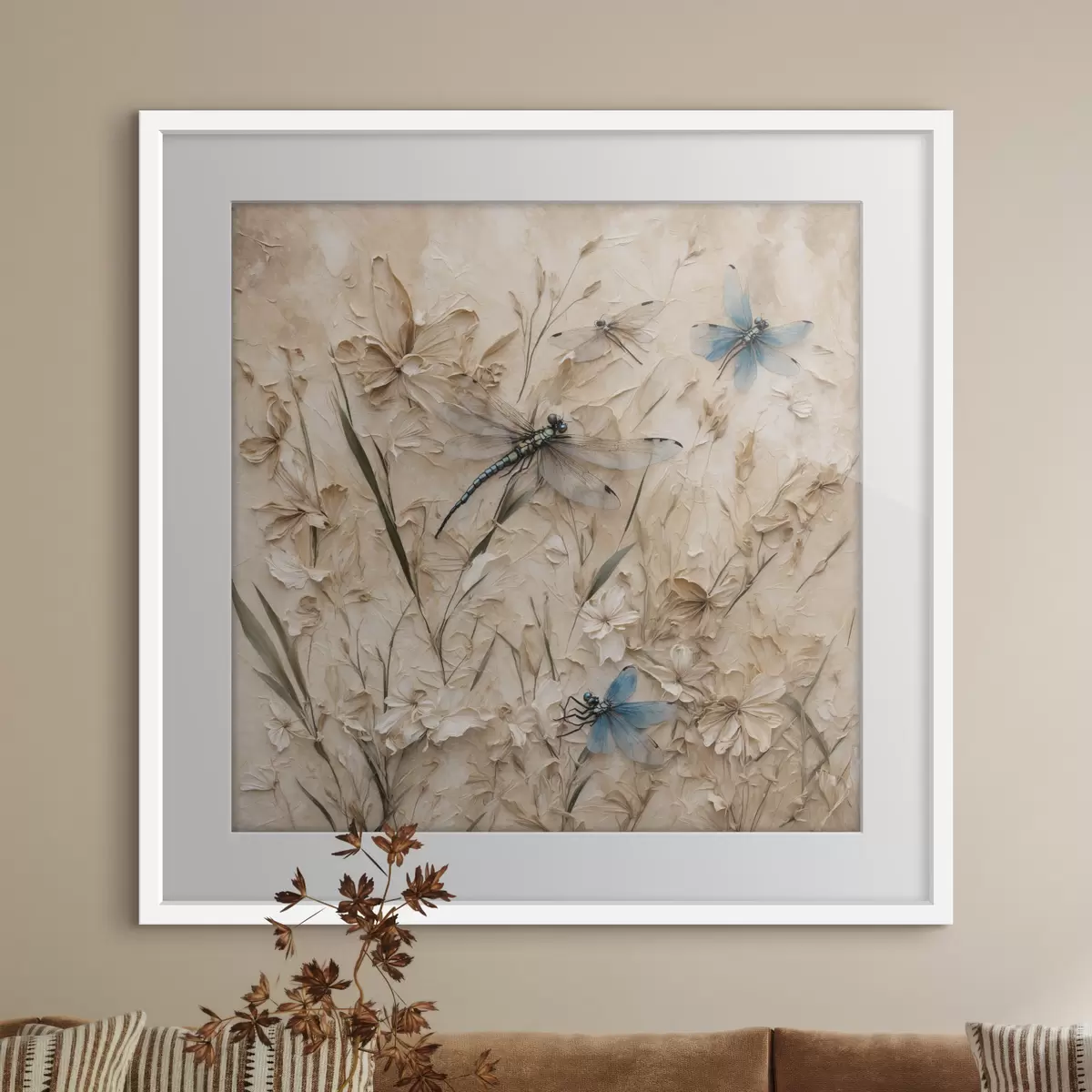 Poster Libellules sur fond beige abstrait f39600