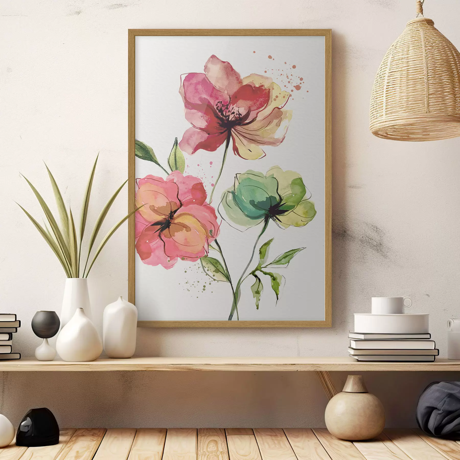 Papier peint Fleurs aquarelles avec des touches de peinture f39769