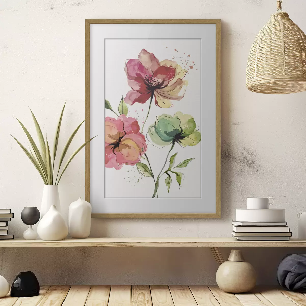 Poster Fleurs aquarelles avec des touches de peinture f39769