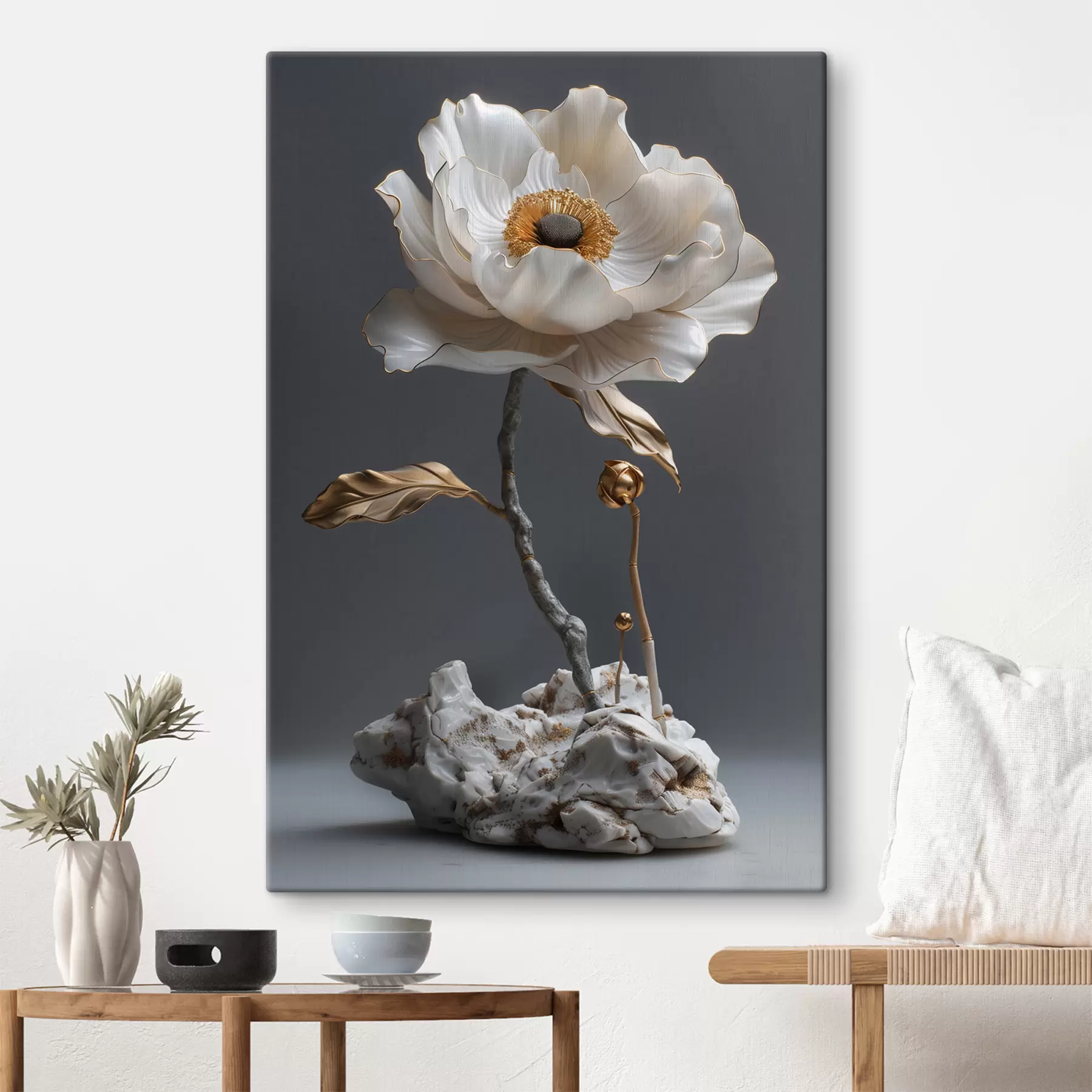 Papier peint Lotus blanc gracieux fleurissant de pierre s39765