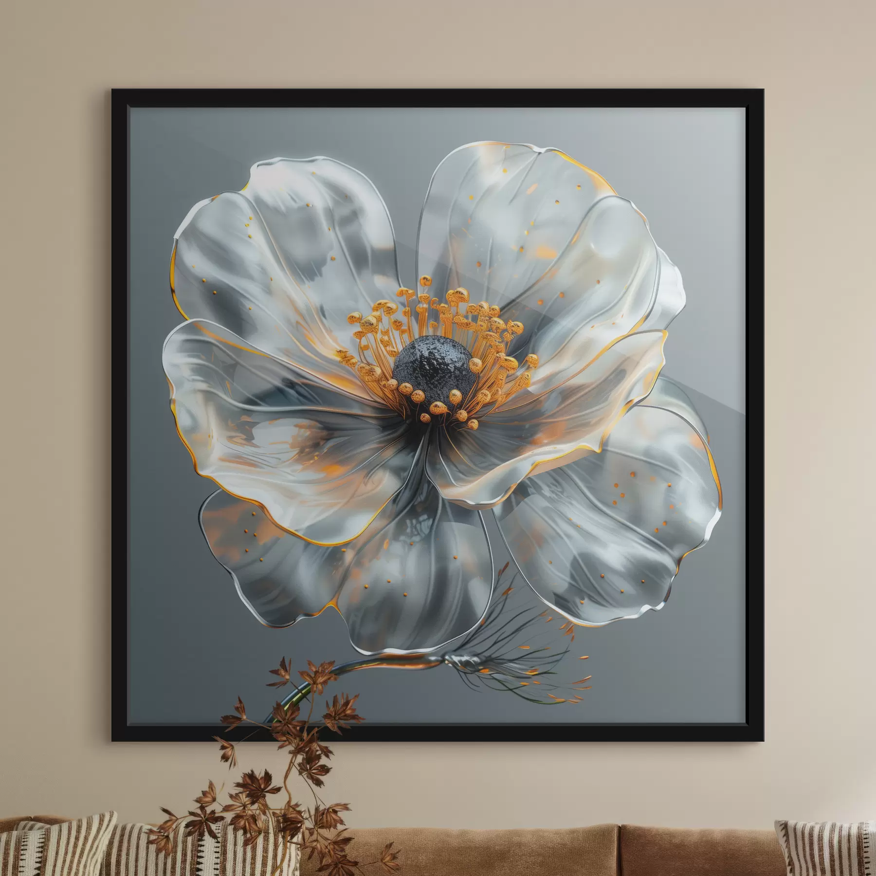 Papier peint Fleur grise dans un style métal liquide f39719