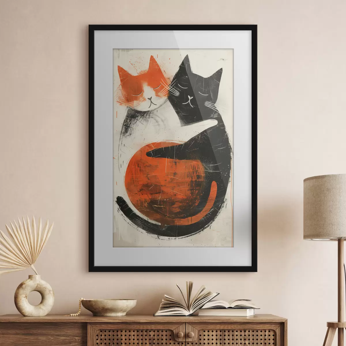 Poster Illustration minimaliste à l'encre de deux chats mignons f39725