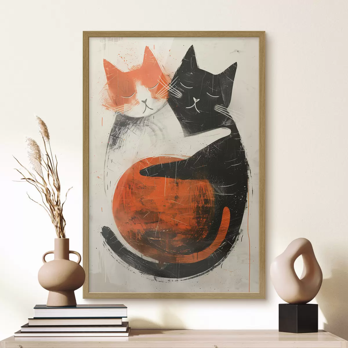 Poster Illustration minimaliste à l'encre de deux chats mignons f39725