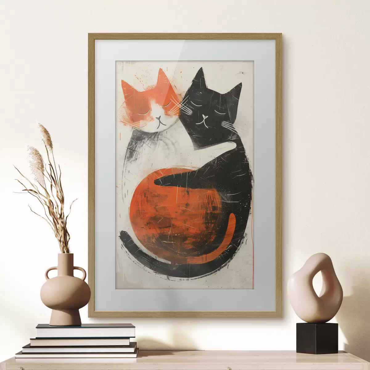 Poster Illustration minimaliste à l'encre de deux chats mignons f39725