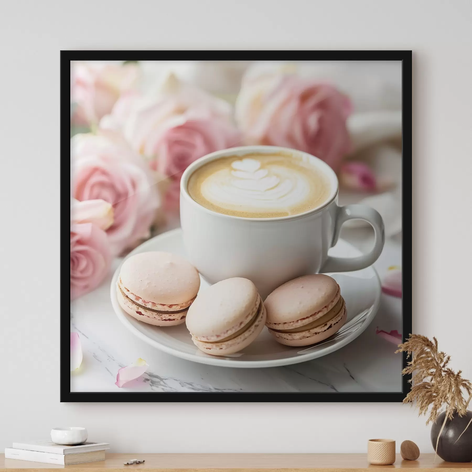 Tableau Une tasse de café sur un fond floral délicat f39232