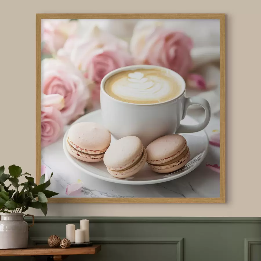 Papier peint Une tasse de café sur un fond floral délicat f39232