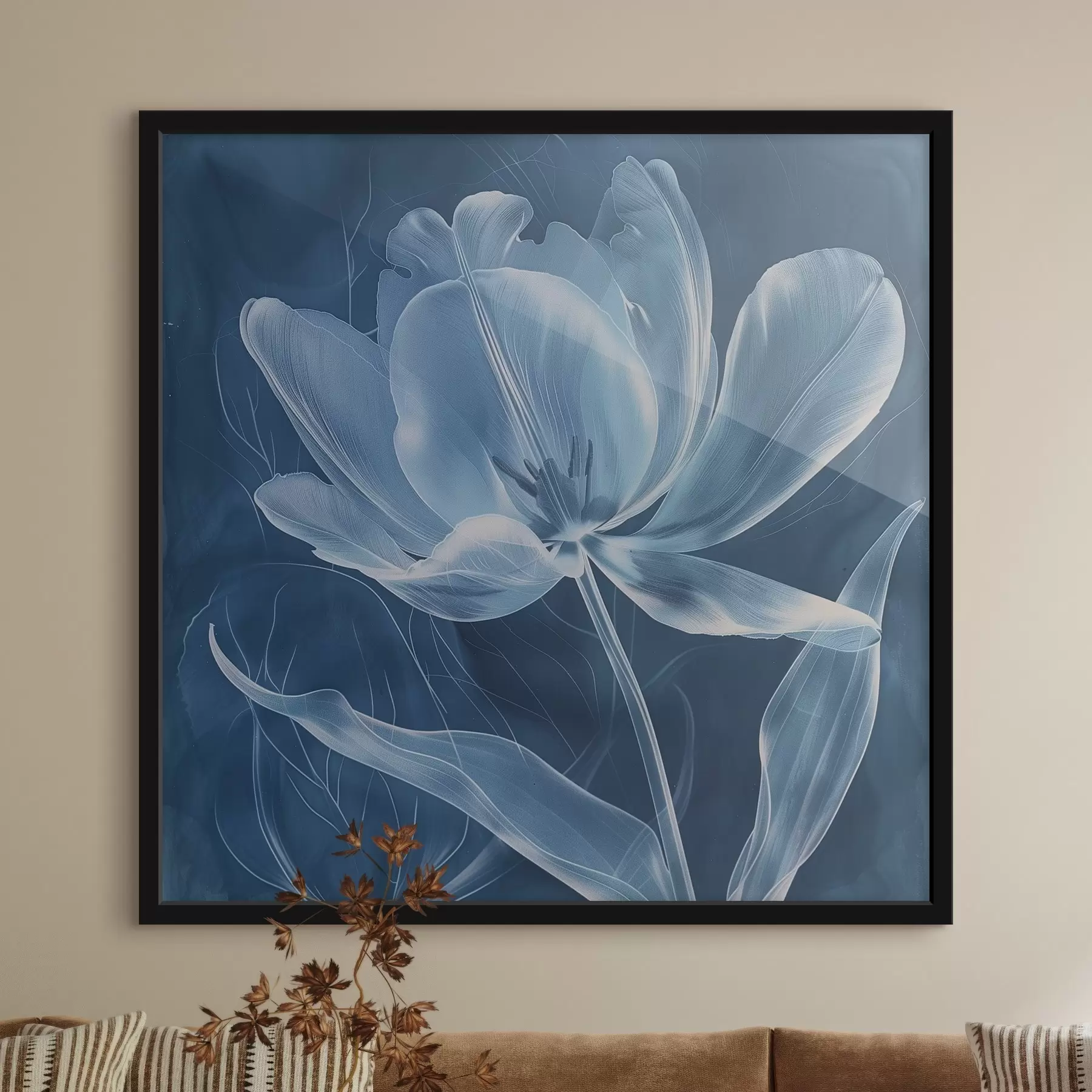 Papier peint Fleur abstraite sur fond bleu f39234