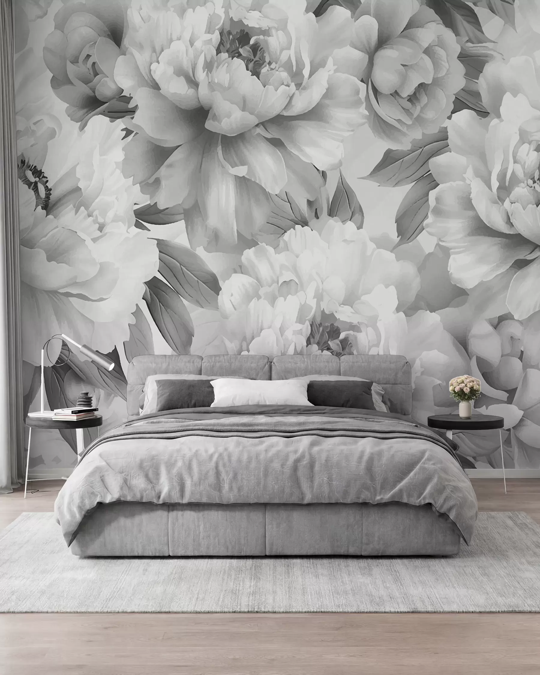 Papier peint Pivoines noires et blanches w08068