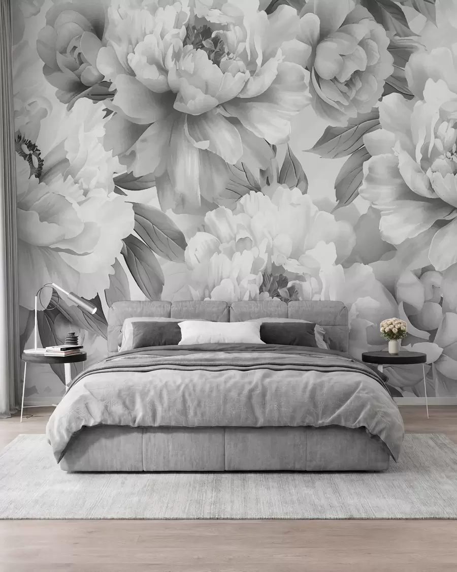 Papier peint Pivoines noires et blanches w08068