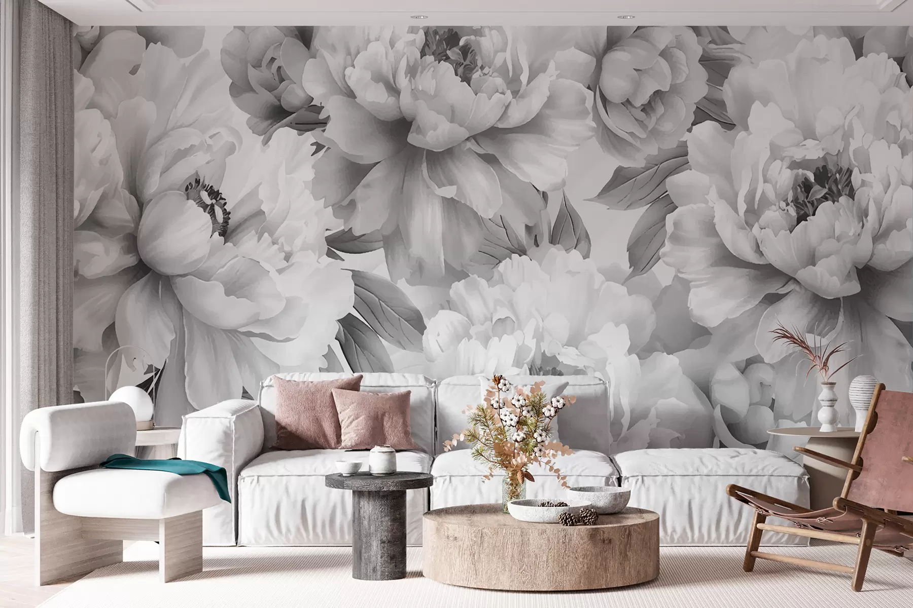 Papier peint Pivoines noires et blanches w08068