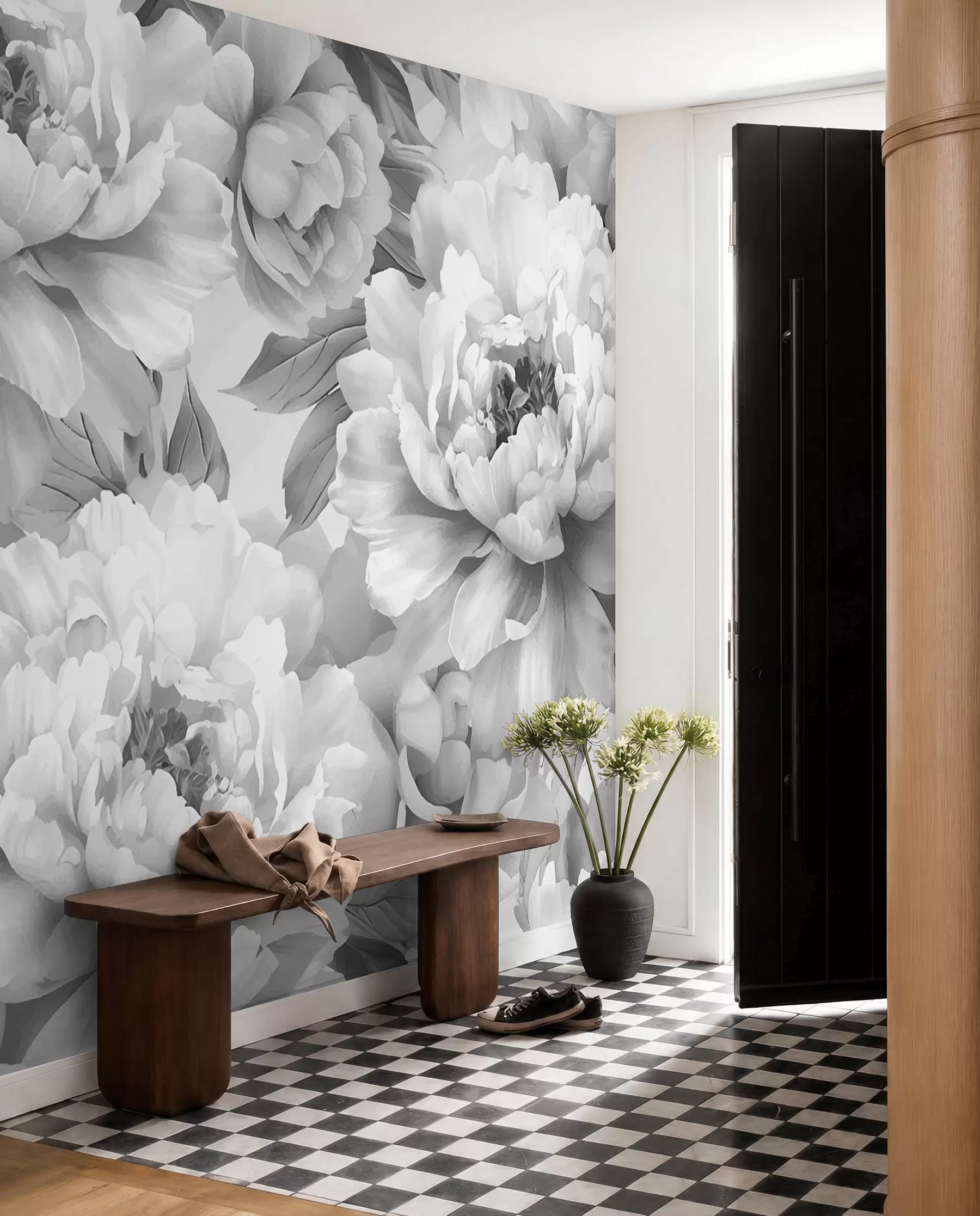 Papier peint Pivoines noires et blanches w08068