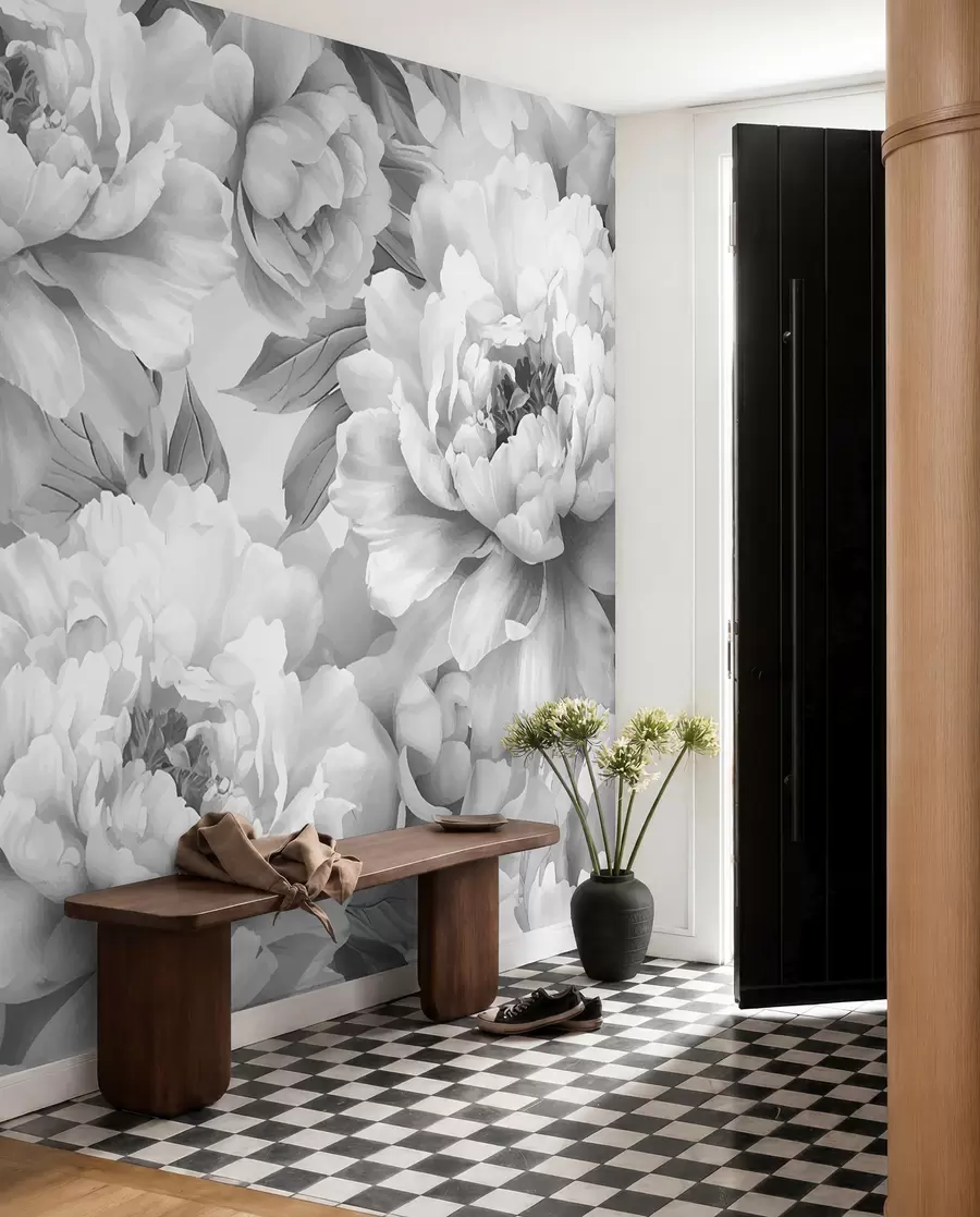 Papier peint Pivoines noires et blanches w08068