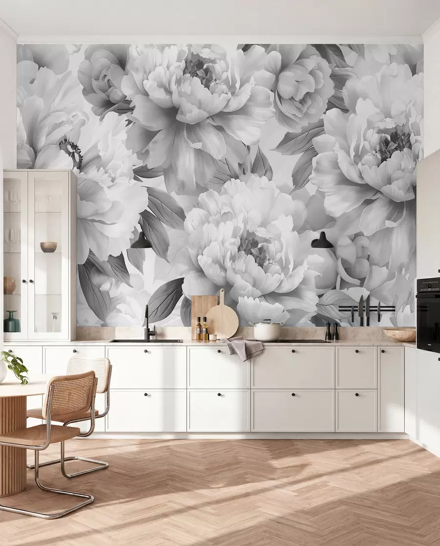 Papier peint Pivoines noires et blanches w08068