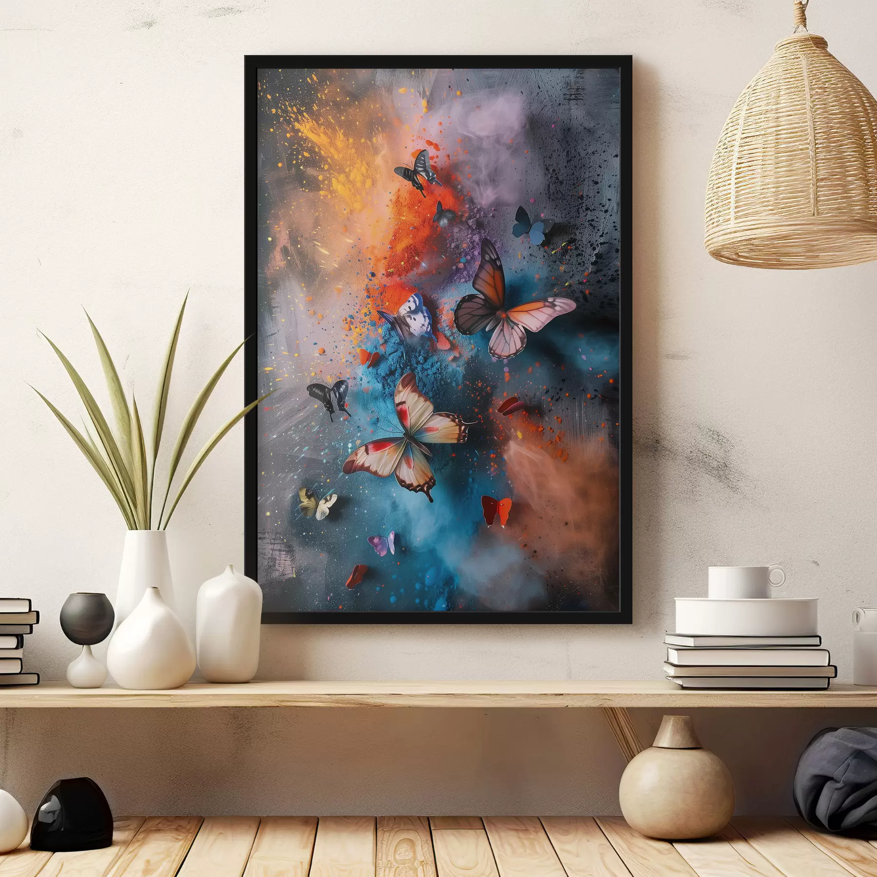 Papier peint Papillons sur fond de touches de peinture f39803